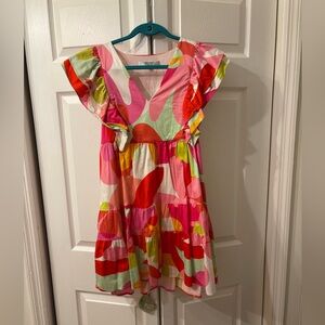 Colorful Abstract Print Ruffle Sleeve